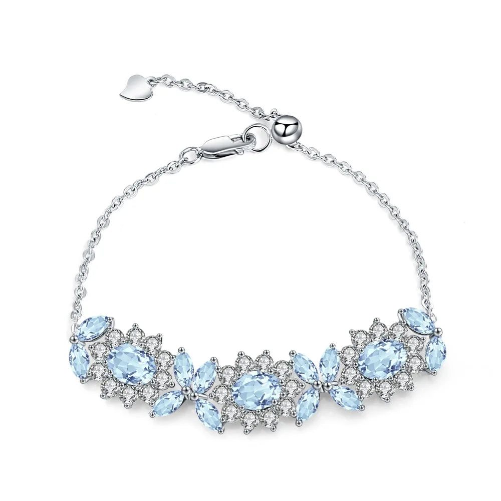 GEM'S BALLET 8.27Ct Natural Sky Blue Topaz Flower Bracelet 925 Sterling Silver Adjustable Bracelets Bangles For Women