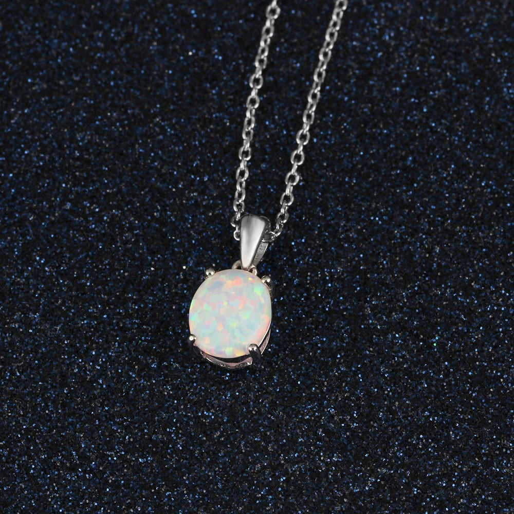 Women's Opal Jewelry Pendant Necklace Earrings Ring Set/ 2021 Trend Wedding Bridal Fashion Jewelry Sets Gift for Women Girls