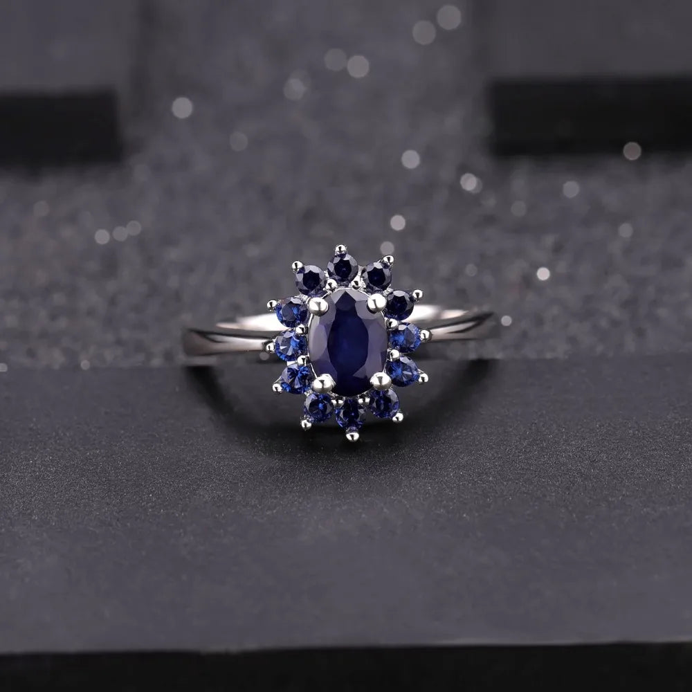 Gem's Ballet 1.89Ct Natural Blue Sapphire Gemstone Ring/ 925 Sterling Silver Vintage Flowers /Rings For Women Gift Fine Jewelry