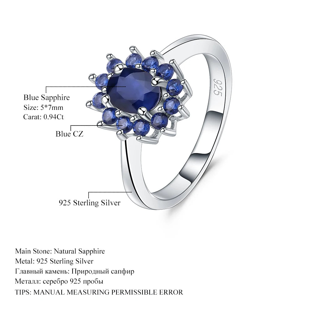 Gem's Ballet 1.89Ct Natural Blue Sapphire Gemstone Ring/ 925 Sterling Silver Vintage Flowers /Rings For Women Gift Fine Jewelry