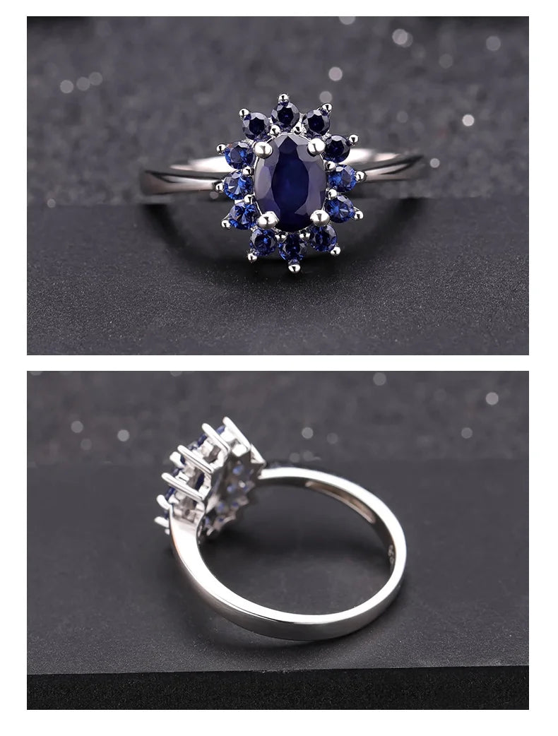 Gem's Ballet 1.89Ct Natural Blue Sapphire Gemstone Ring/ 925 Sterling Silver Vintage Flowers /Rings For Women Gift Fine Jewelry