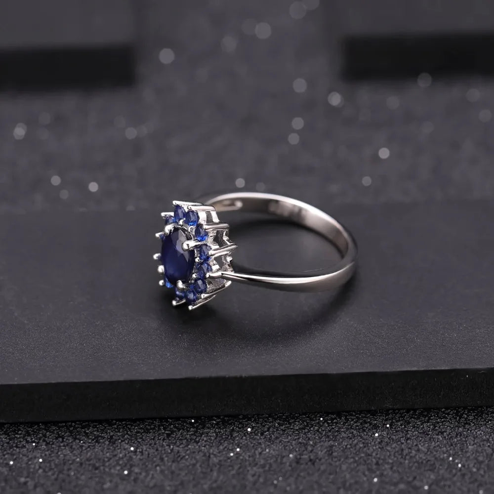 Gem's Ballet 1.89Ct Natural Blue Sapphire Gemstone Ring/ 925 Sterling Silver Vintage Flowers /Rings For Women Gift Fine Jewelry