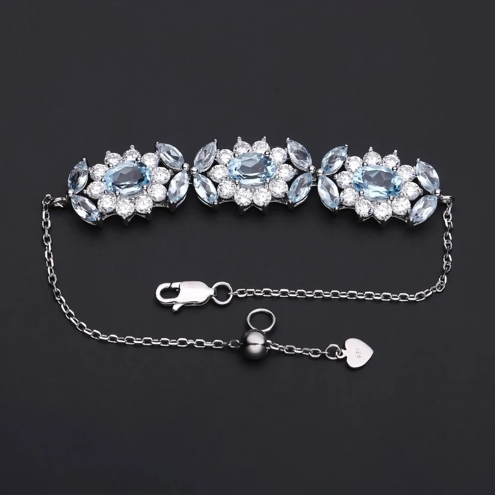 GEM'S BALLET 8.27Ct Natural Sky Blue Topaz Flower Bracelet 925 Sterling Silver Adjustable Bracelets Bangles For Women