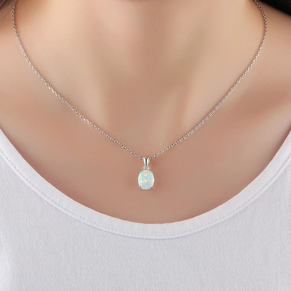 Women's Opal Jewelry Pendant Necklace Earrings Ring Set/ 2021 Trend Wedding Bridal Fashion Jewelry Sets Gift for Women Girls