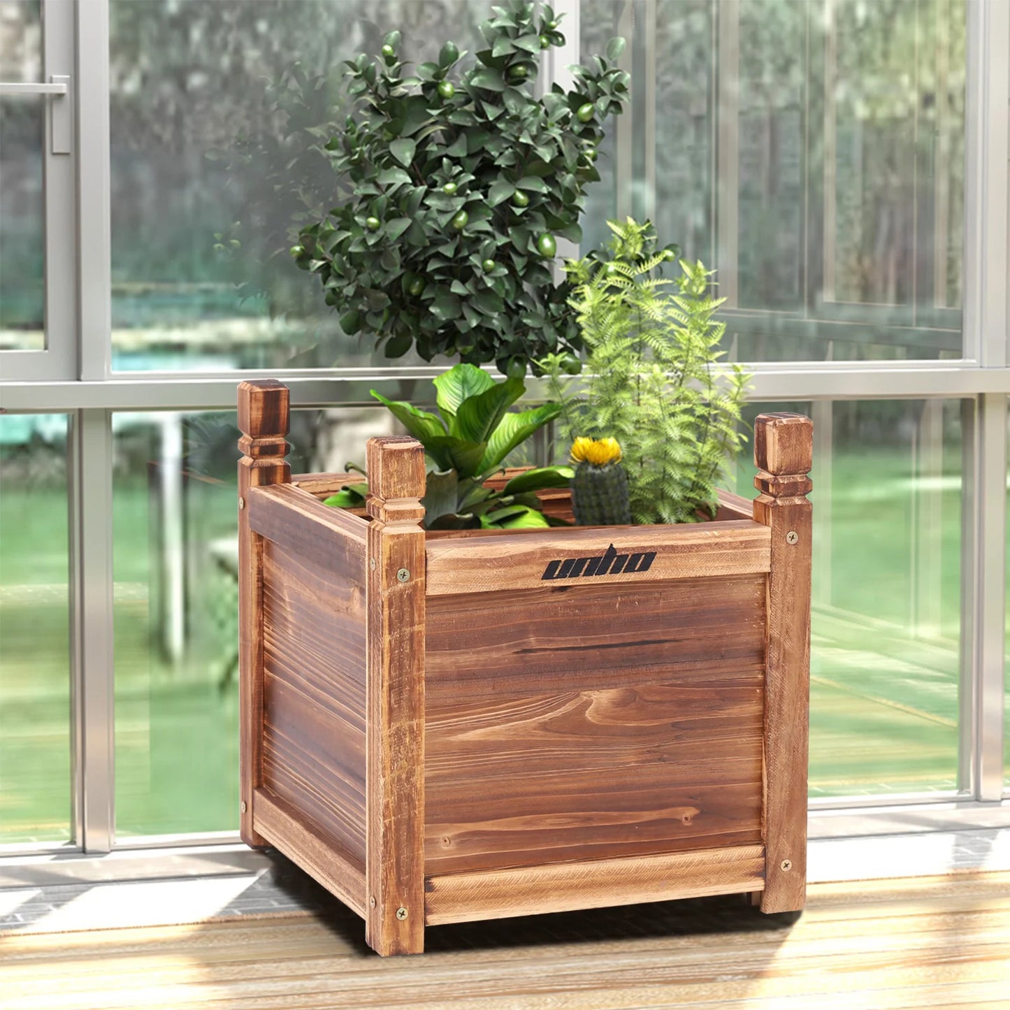 Raised Garden Bed Flower or Vegetable Planter; Window Mounted Plant Box for Garden; Yard Wood Box for Planting