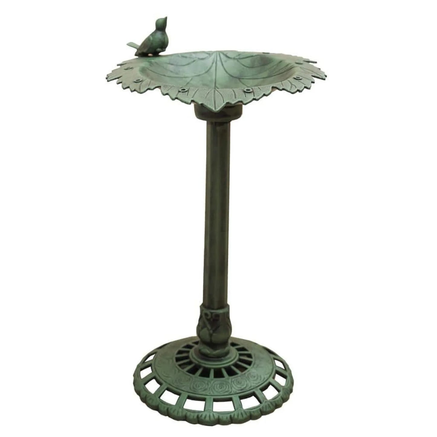 35 in. Tall Plastic Green Lightweight Leaf Design Birdbath and Birdfeeder