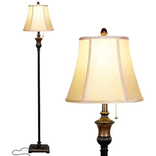 Sophia LED Floor Lamp, Tall Lamp with Bell Shape Fabric Shade, Mid Century Modern Lamp