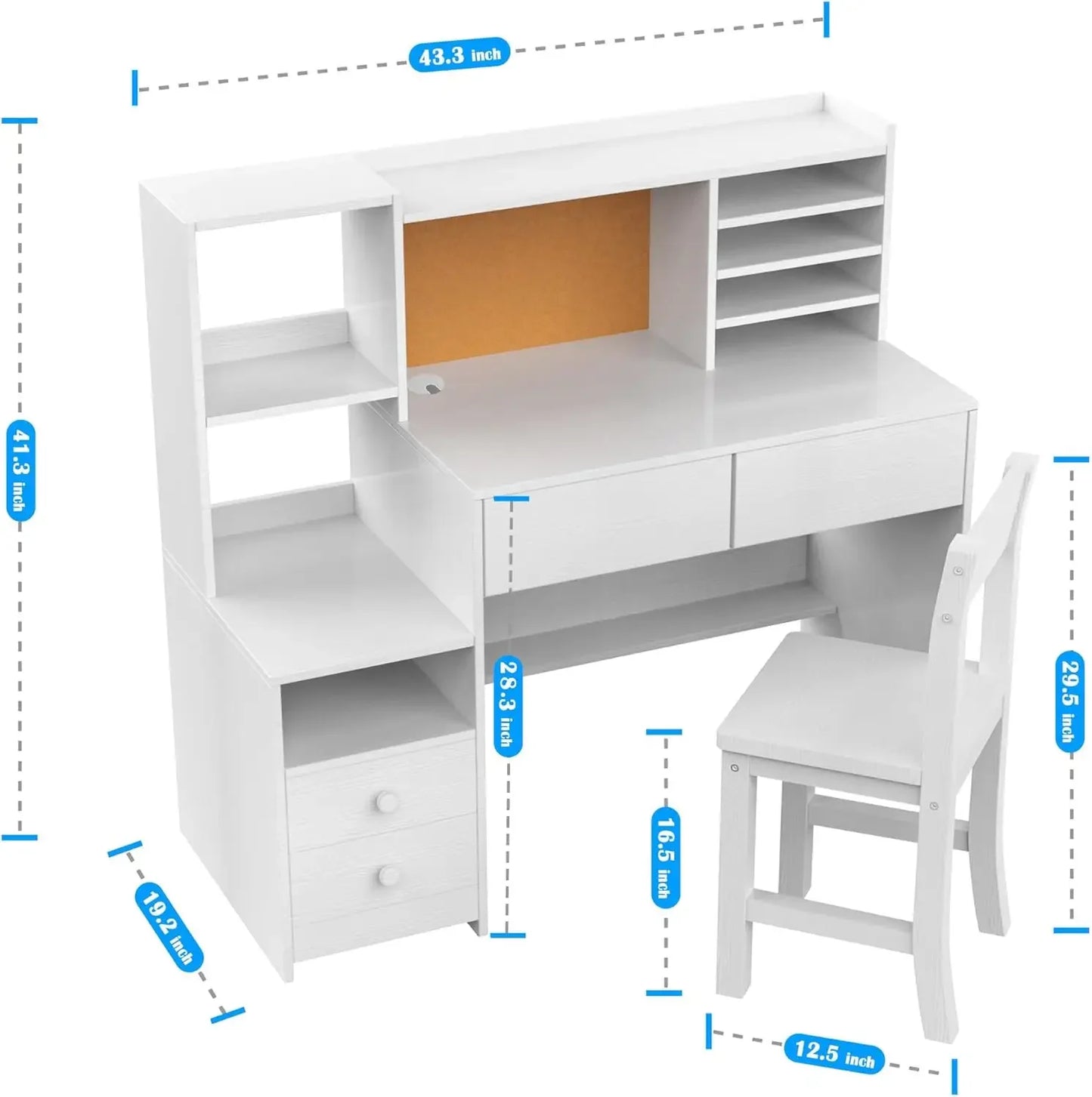 Kids Study Desk, Children's Computer Desk with 4 Drawers and Chair for 5–12-Year-Old, Kids Study Table