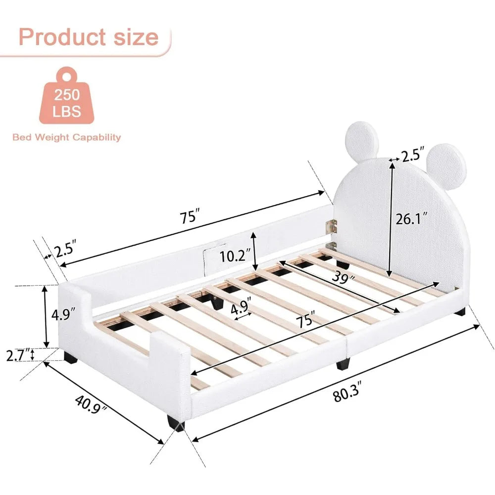 Upholstered Twin Size PU Leather Platform Bed with Carton Ears Shaped Headboard