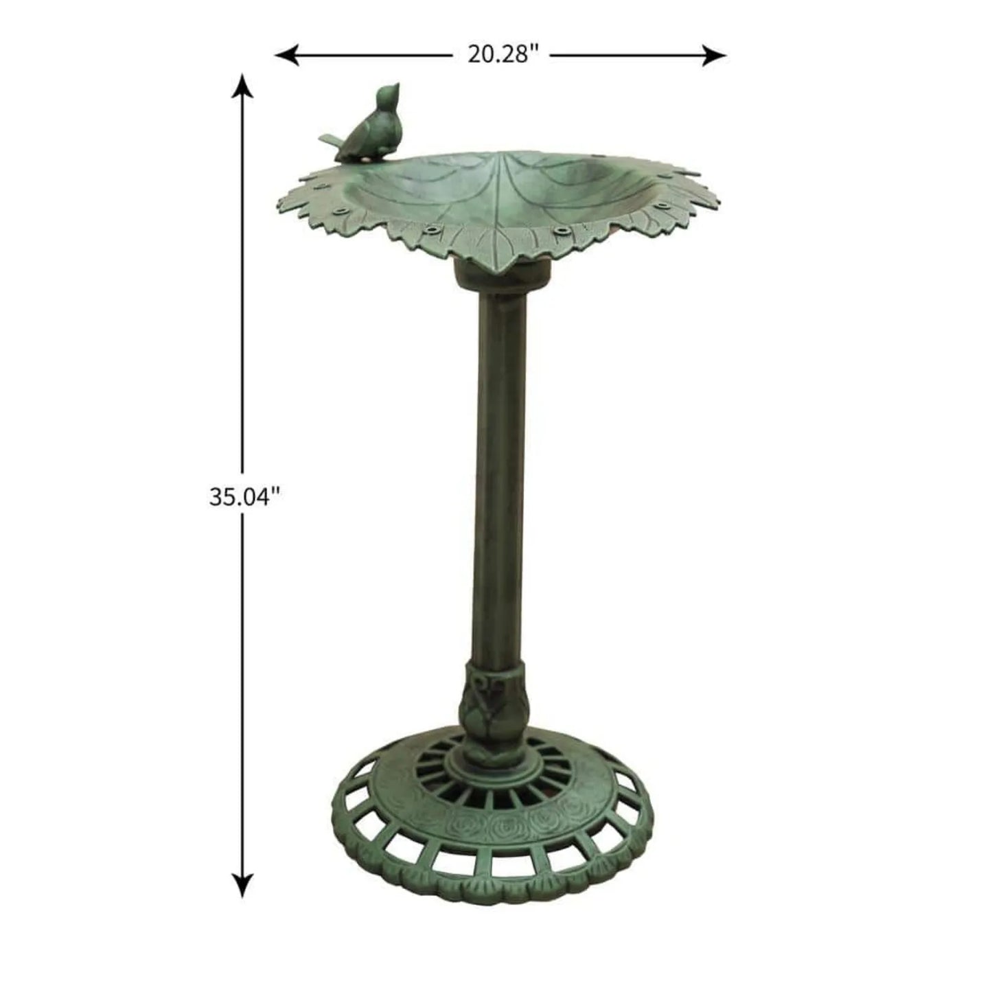 35 in. Tall Plastic Green Lightweight Leaf Design Birdbath and Birdfeeder