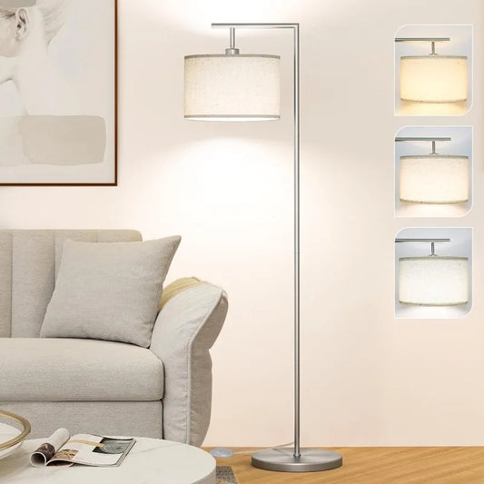 Floor Lamp with 3 Color Temperatures and Adjustable Beige Linen Lampshade, 9W LED Bulb Included