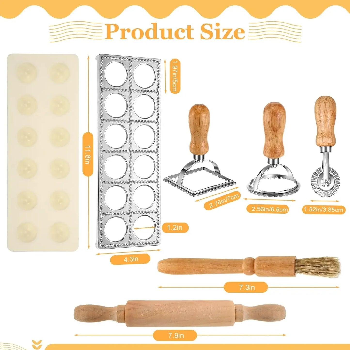 8 Pcs Pasta Maker Machine Set Including Stainless Steel Noodle Maker, Wood Pasta Drying Rack and Ravioli Stamp.