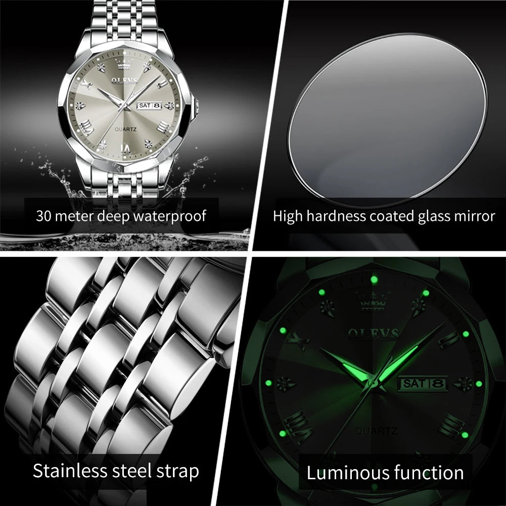 OLEVS Men's Watch Causal Fashion /Original Quartz Watch for Man /Waterproof Stainless Steel Luminous Date Week /Trend Dress