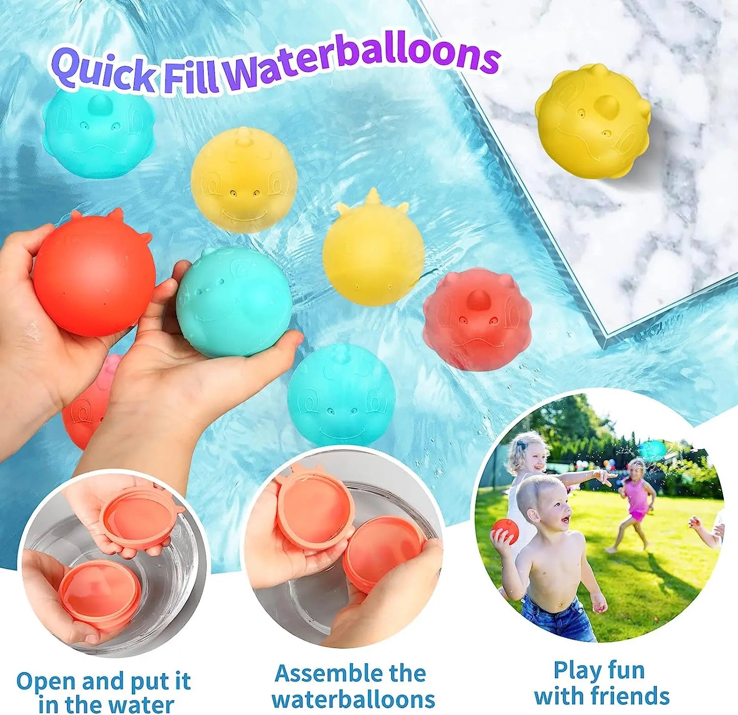 Reusable Water balloon Outdoor Games/ Beach Summer Refillable Self-Sealing Silicone Water Ball Toys for Kids