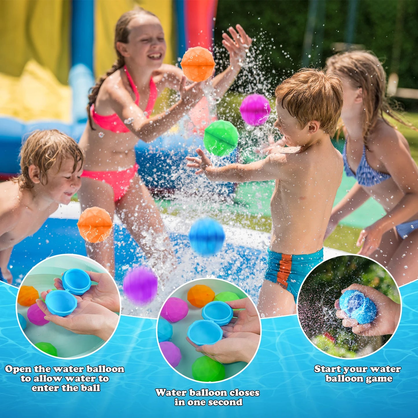 Reusable Water balloon Outdoor Games/ Beach Summer Refillable Self-Sealing Silicone Water Ball Toys for Kids