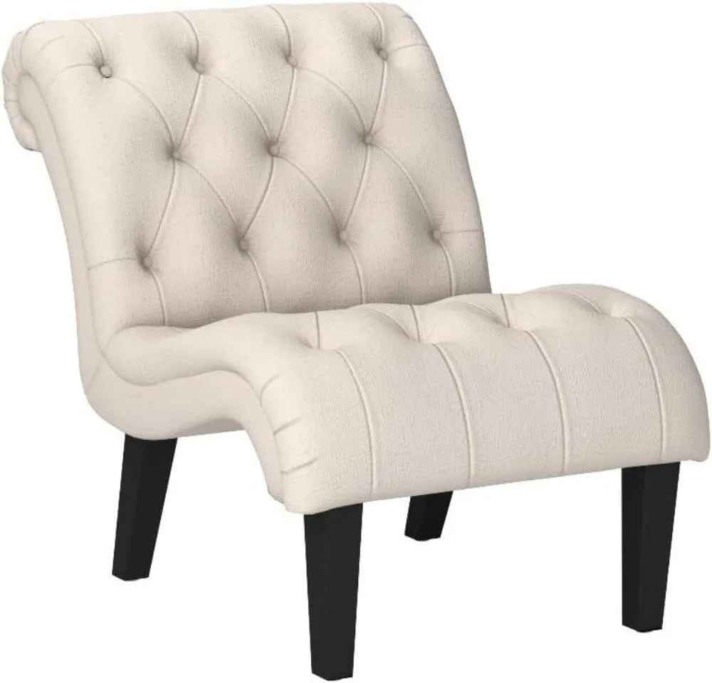 Accent Chair with Tufted Upholstered Linen Fabric with wooden legs