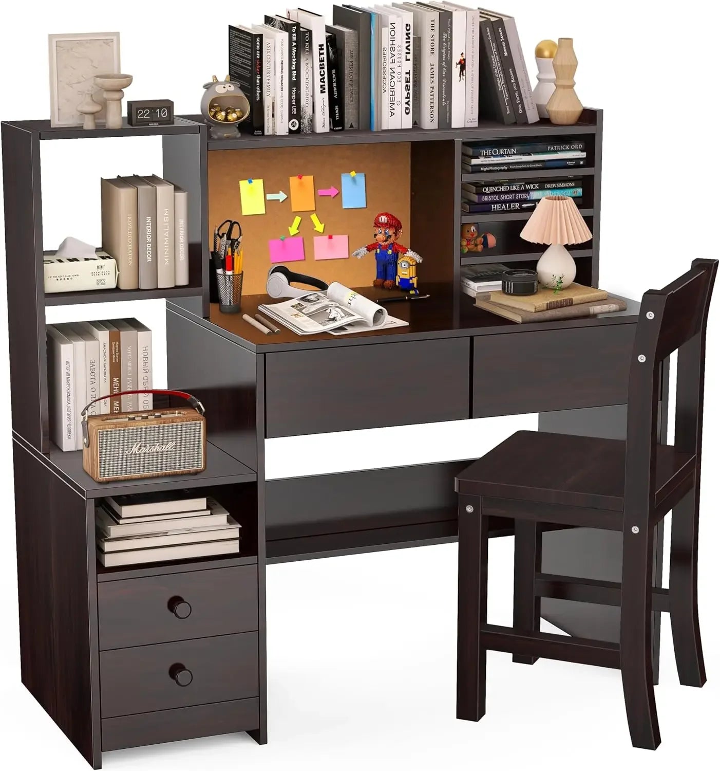 Kids Study Desk, Children's Computer Desk with 4 Drawers and Chair for 5–12-Year-Old, Kids Study Table