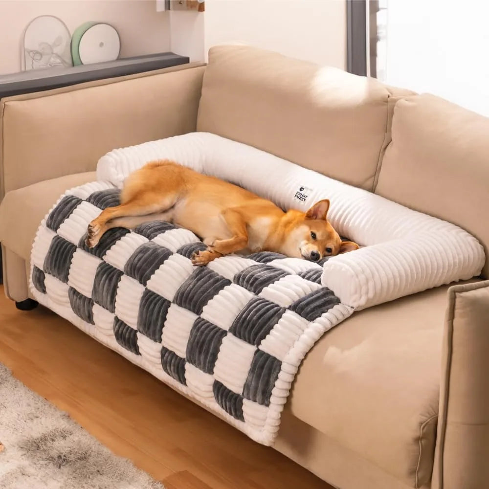 Pet Couch Covers for Sofa, Cream Square Plaid Furniture Protector