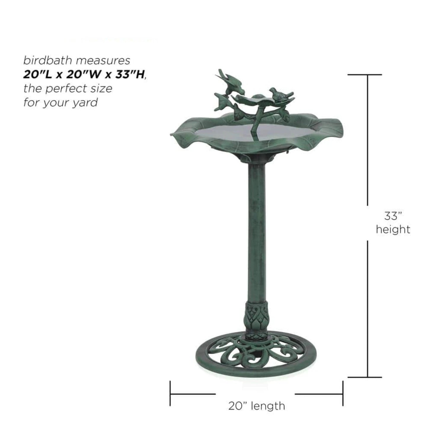 35 in. Tall Plastic Green Lightweight Leaf Design Birdbath and Birdfeeder