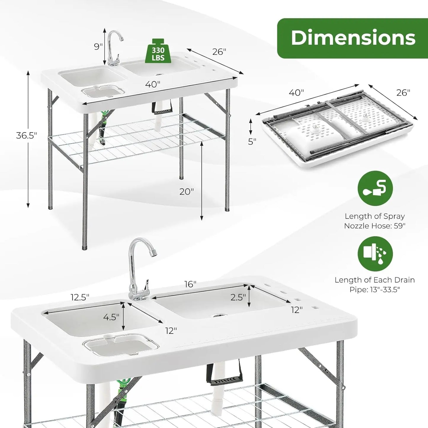 Portable Fish Fillet Cleaning Station w/Faucet,Sprayer Storage Shelf,2-in-1 Outdoor Camping Table for Picnics,Fishing