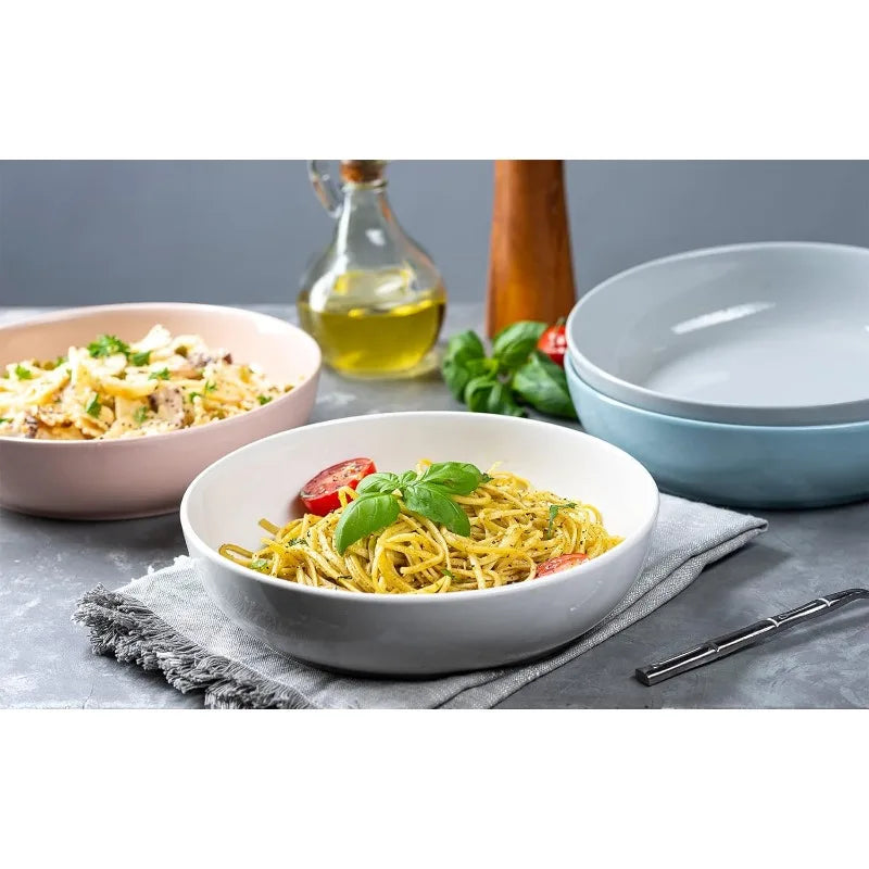 Set of 4 Ceramic, Large Capacity 40 Oz, (White) Serving Bowls, Microwave & Dishwasher Safe.