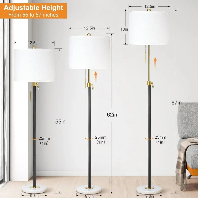 Standing Lamp with Marble Base, 3-Way Dimmable Tall Pole Light