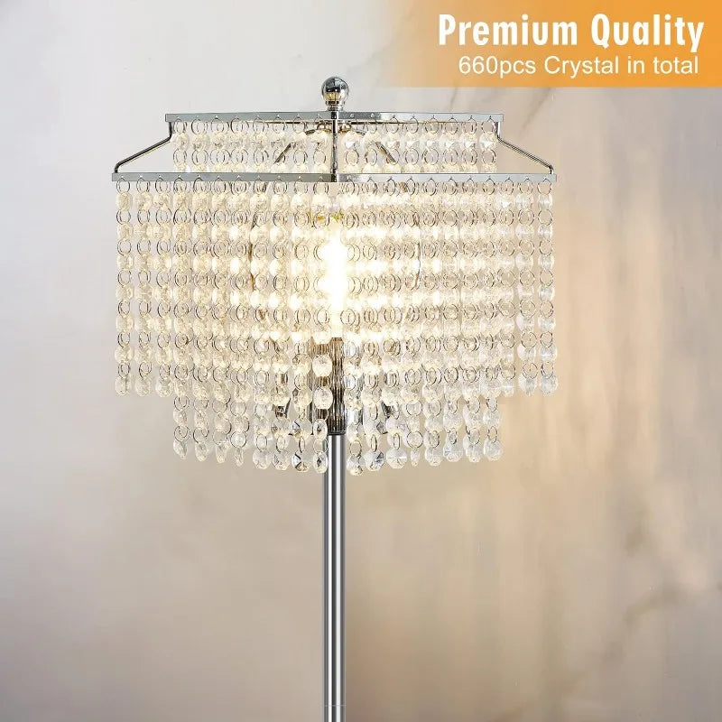 Crystal Floor Lamp, Double-Layer Lampshade, On/Off Foot Switch