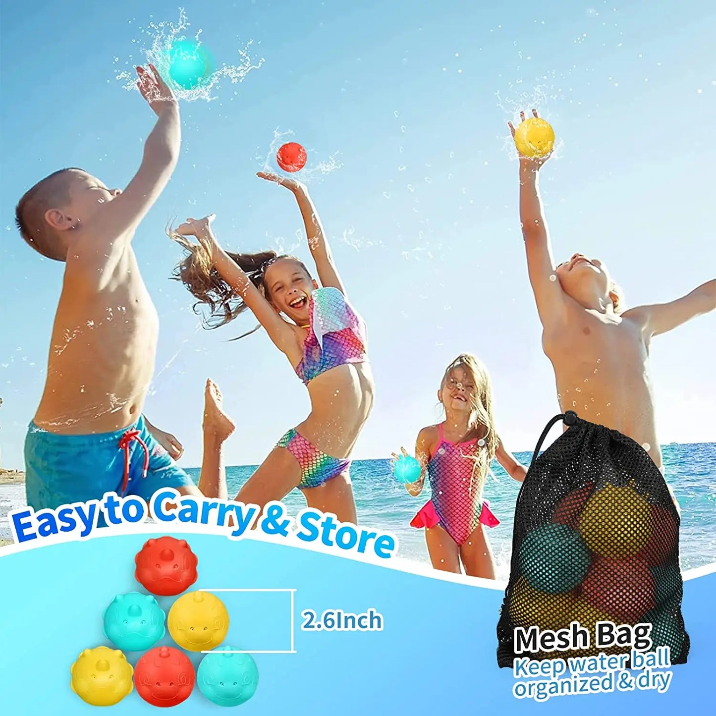 Reusable Water balloon Outdoor Games/ Beach Summer Refillable Self-Sealing Silicone Water Ball Toys for Kids