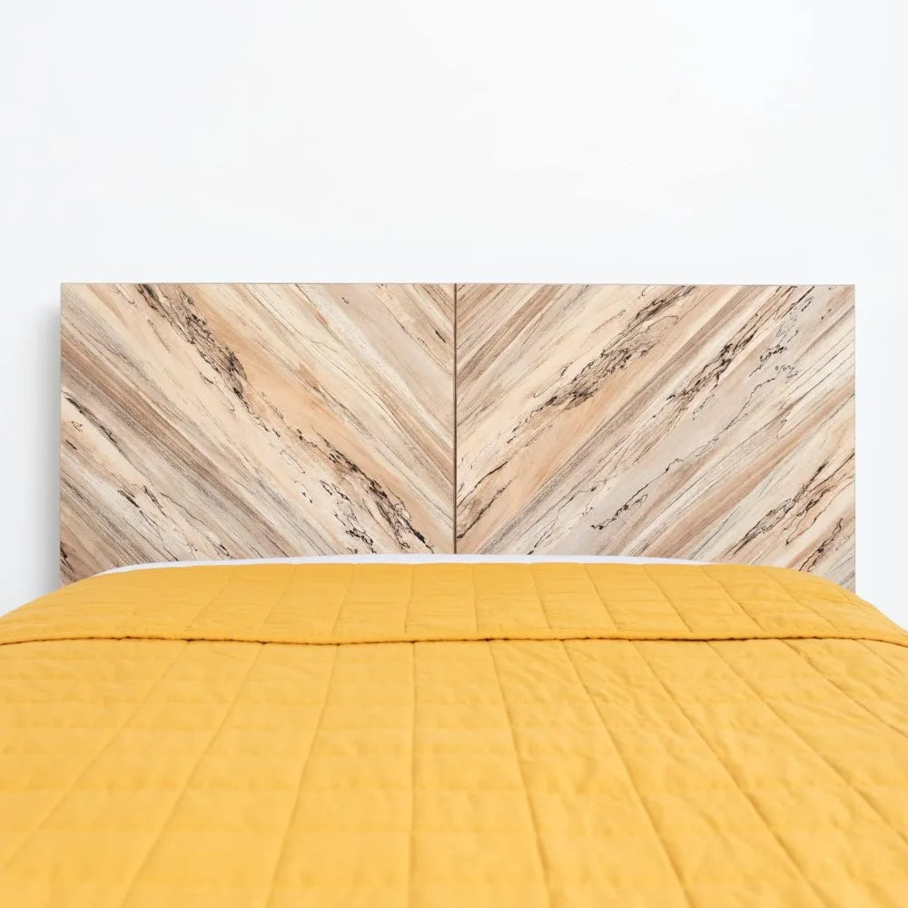 Piperton Contemporary Platform Headboard ONLY, Queen,Natural wood，The pattern is expressive，Two-Tone White