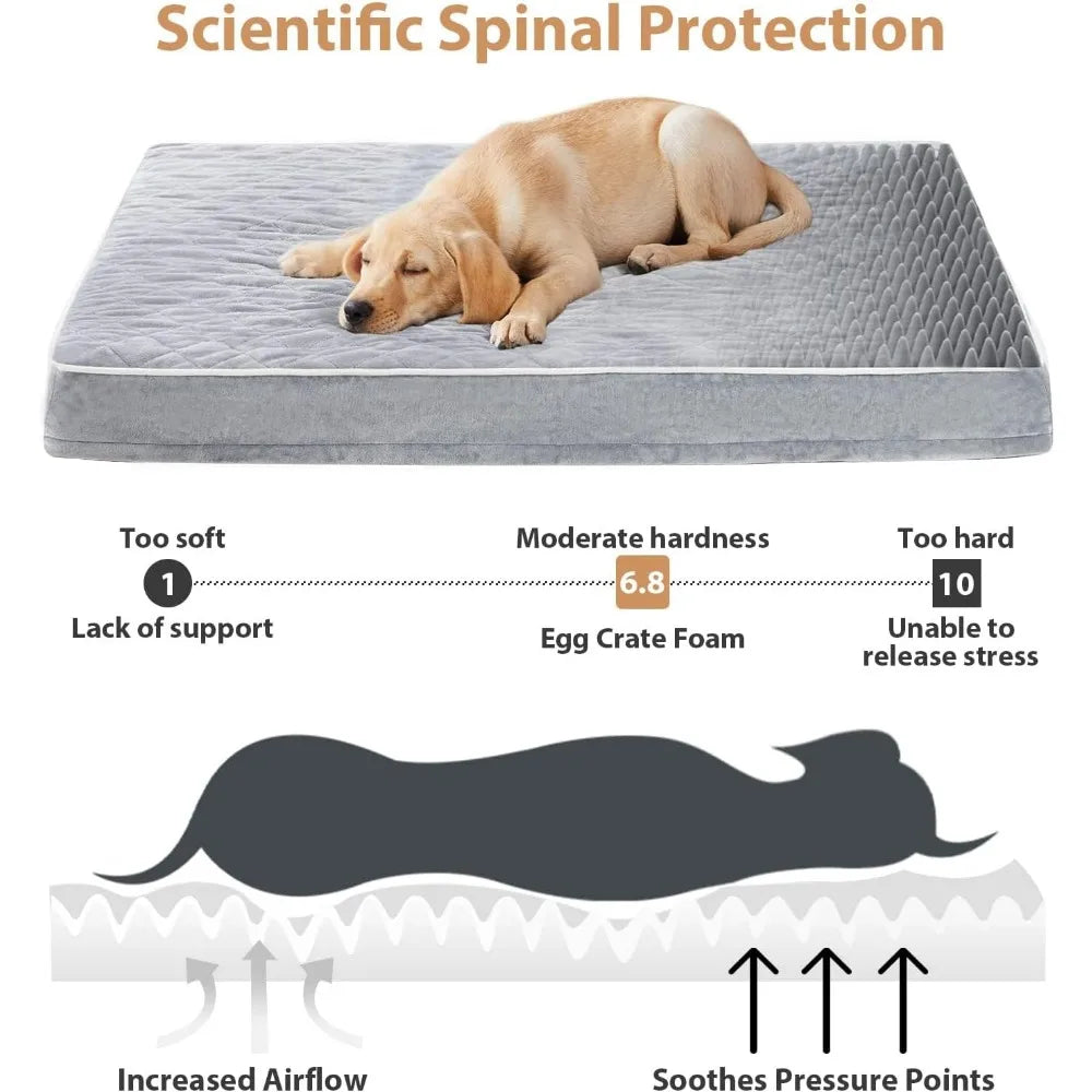 Orthopedic Dog Beds for Large Dogs, Extra Large Waterproof Dog Crate Bed with Removable Washable Cover & Anti-Slip Bottom