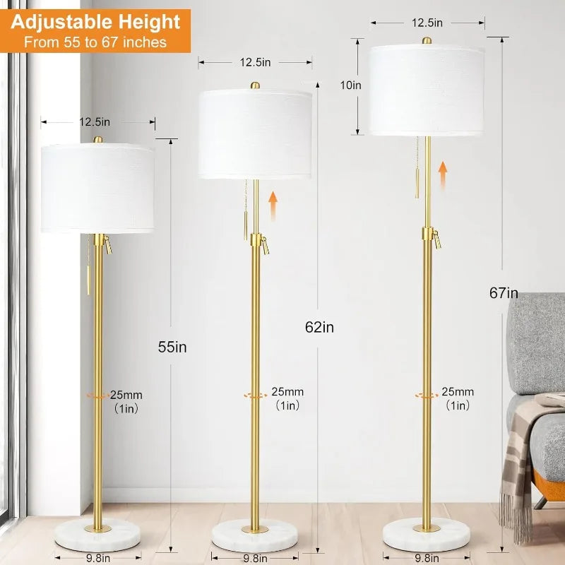 Standing Lamp with Marble Base, 3-Way Dimmable Tall Pole Light