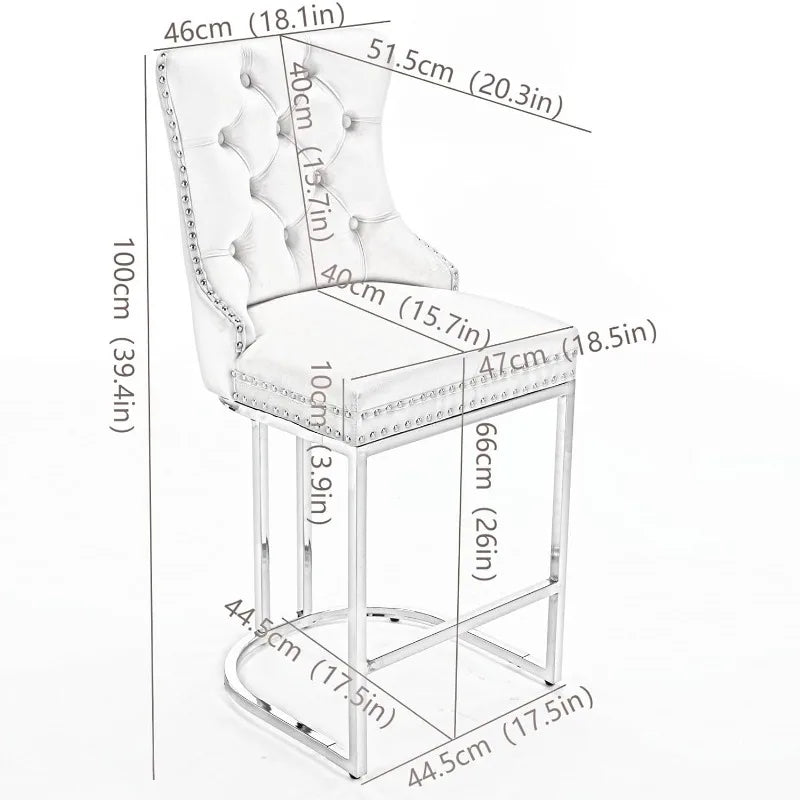 Bar Stools Set of 4 Counter Height, Velvet Upholstered Barstools with Solid Wood Legs, Button Tufted and Nailheads Trim