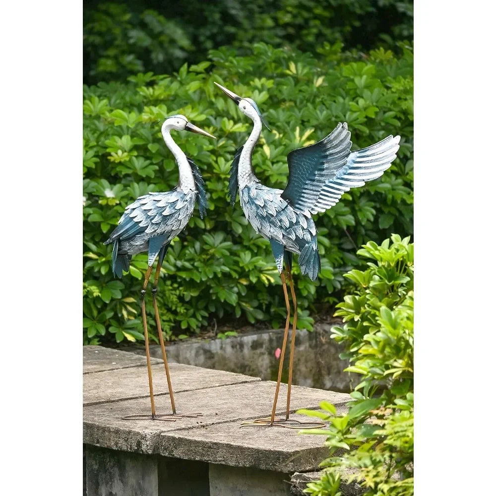 Blue Heron Garden Statues; Set of 2,Sculptures