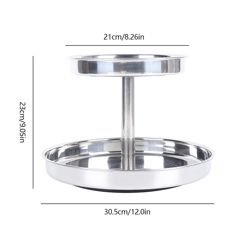 2 Tier Lazy Susan Organizer Stainless Steel 360 Degree Turntable Spice Rack Tray