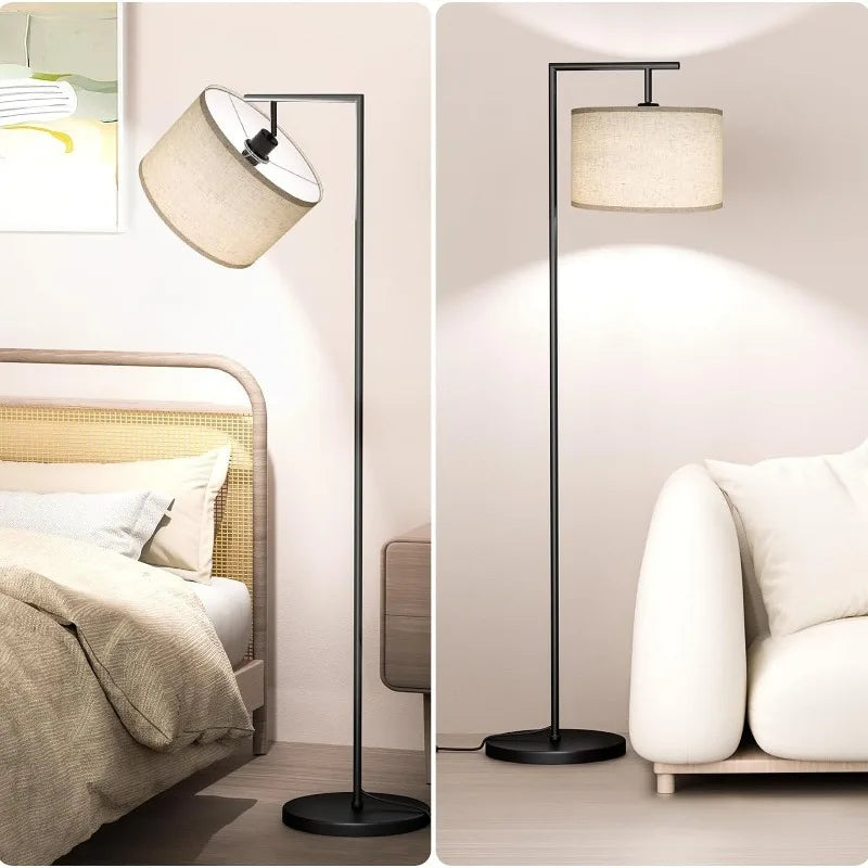 Floor Lamp with 3 Color Temperatures and Adjustable Beige Linen Lampshade, 9W LED Bulb Included