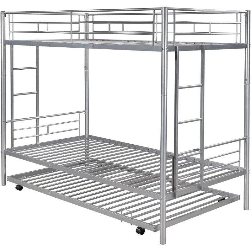 Metal Bunk Bed with Trundle Twin / Beds with Slats Heavy Duty Frame for Adults,/Teens