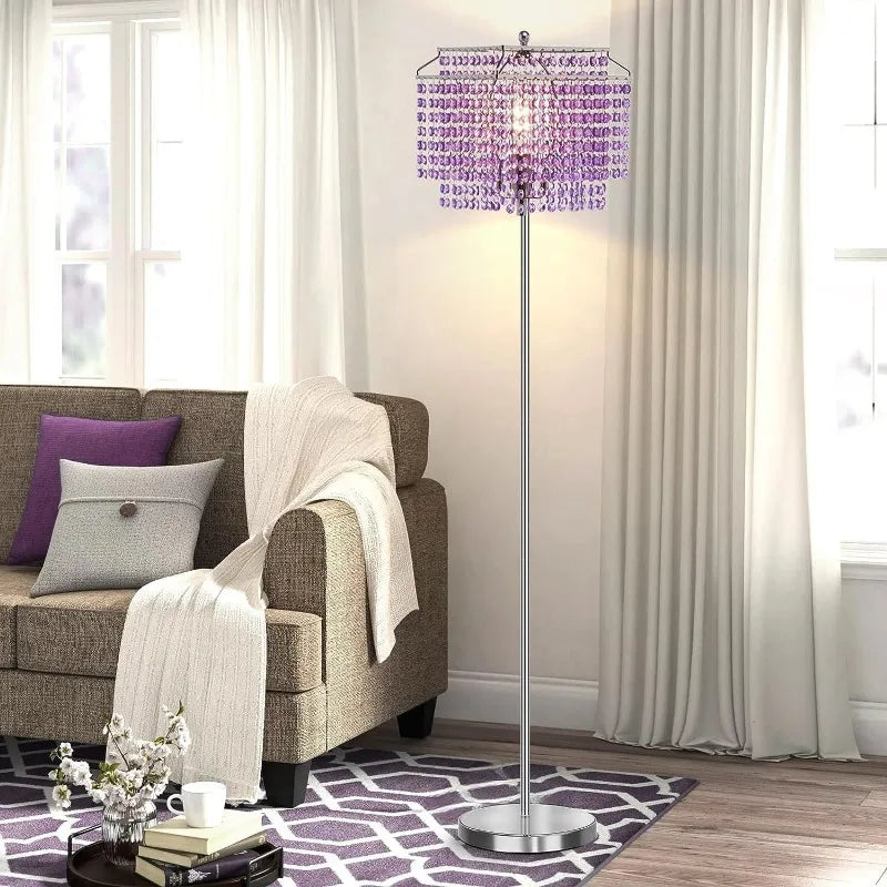 Crystal Floor Lamp, Double-Layer Lampshade, On/Off Foot Switch