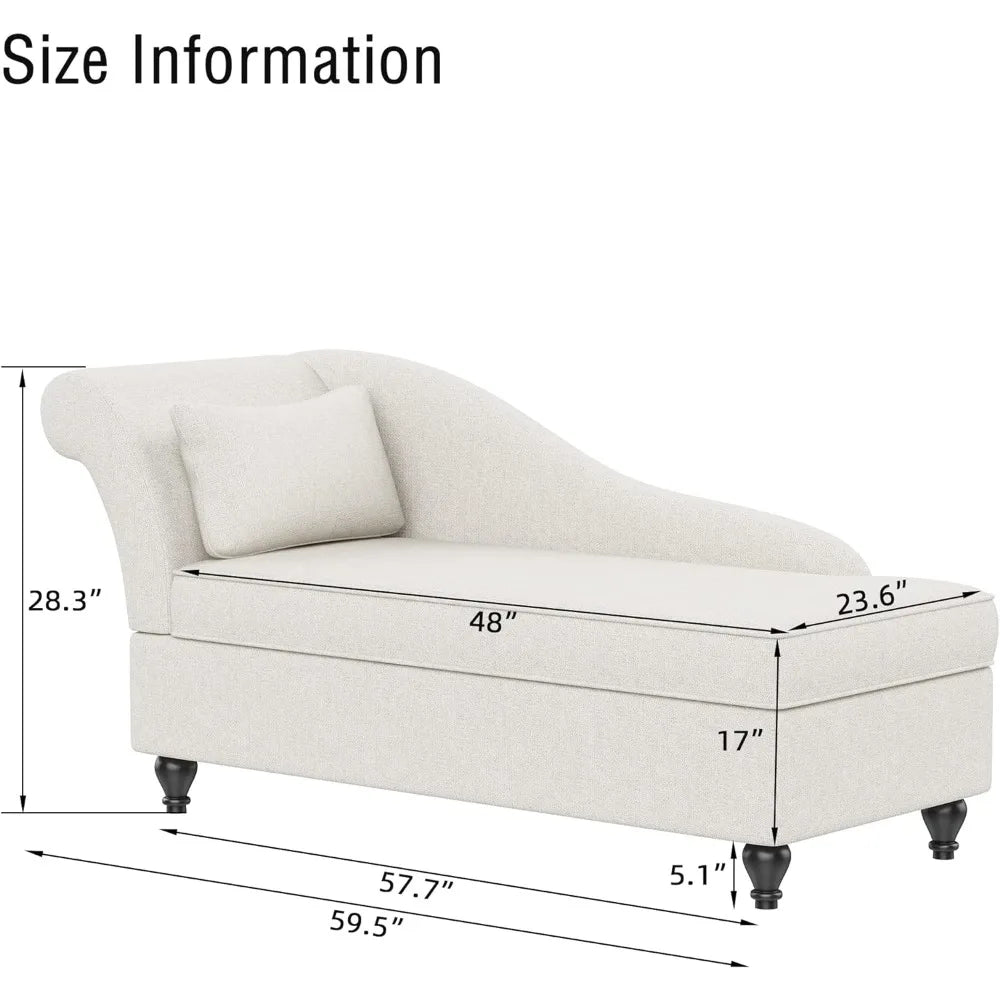 Upholstered Chaise Lounge Chair with Storage for Bedroom Living Room Office Beige Fabric