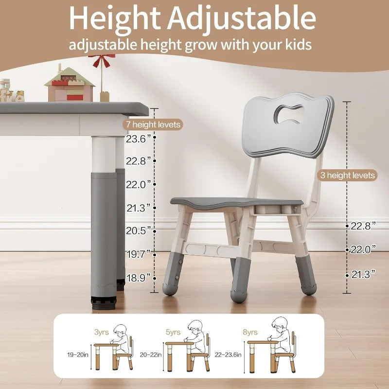 Toddler Table and 2 Chairs, Kids Table and Chair Set Height Adjustable, 31.5''L x 23.6''W Multifunctional Kids Table for Reading