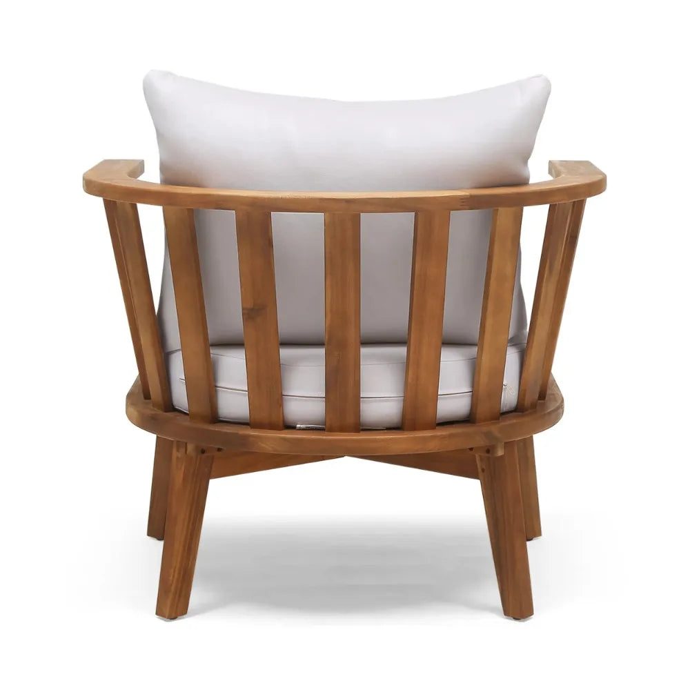 Milca Outdoor Acacia Wood Club Chair with Cushions, White and Teak Outdoor Chair Set