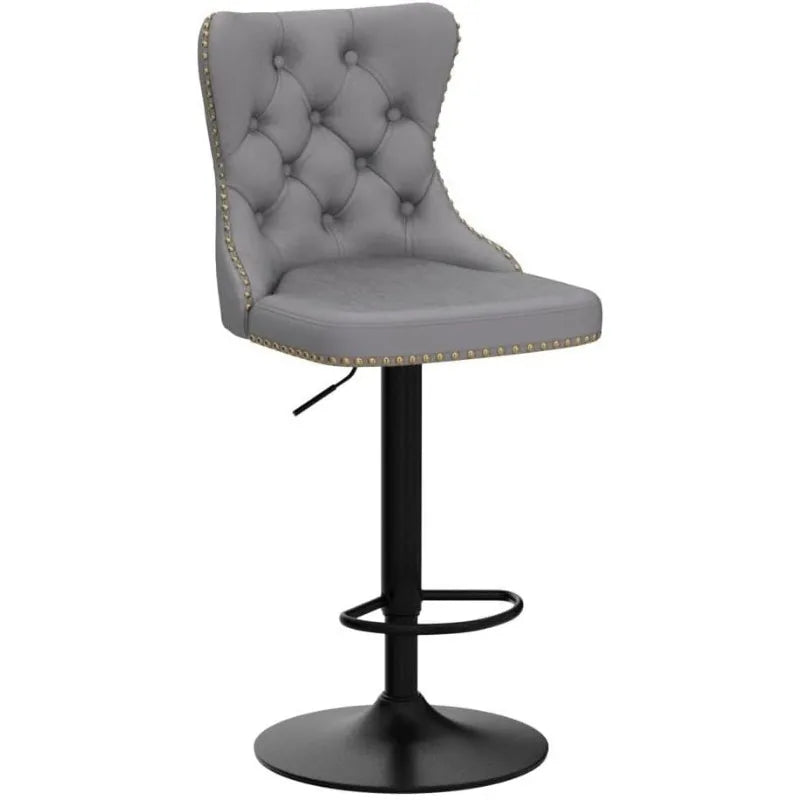 Swivel Bar Stools Set of 2, Adjustable Counter Height Barstools with Nailheads Trim, Button Tufted Back and Silver Footrest,