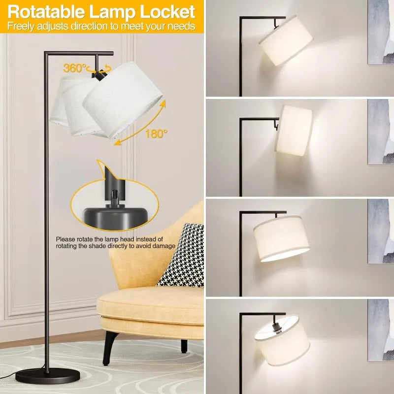 Floor Lamp with 3 Color Temperatures and Adjustable Beige Linen Lampshade, 9W LED Bulb Included