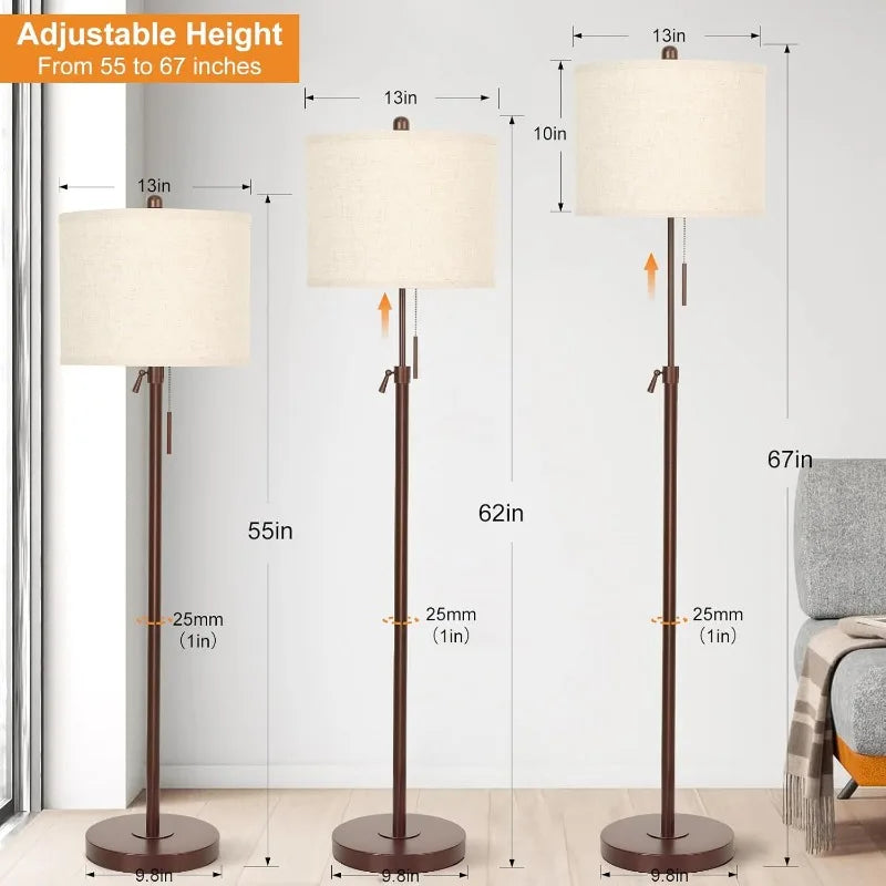 Standing Lamp with Marble Base, 3-Way Dimmable Tall Pole Light