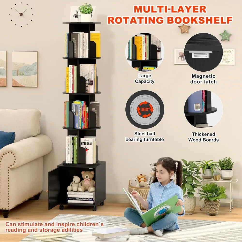 Rotating Floor Standing Tower Bookcase