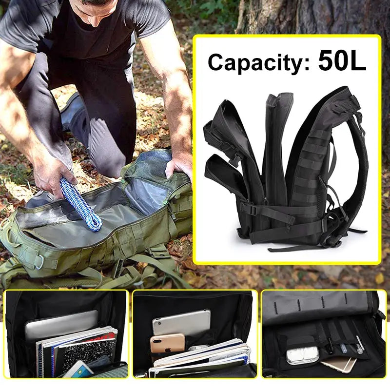 50L Tactical Backpack Men's Travel/Large Capacity Rucksacks Men /Waterproof Outdoor Sports Multi-functional Bags