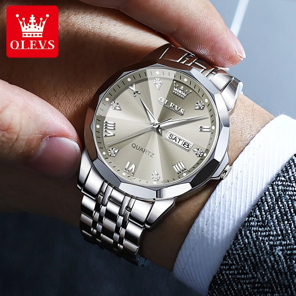 OLEVS Men's Watch Causal Fashion /Original Quartz Watch for Man /Waterproof Stainless Steel Luminous Date Week /Trend Dress