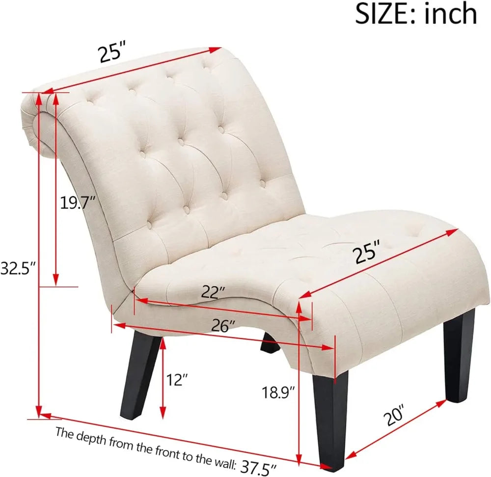 Accent Chair with Tufted Upholstered Linen Fabric with wooden legs