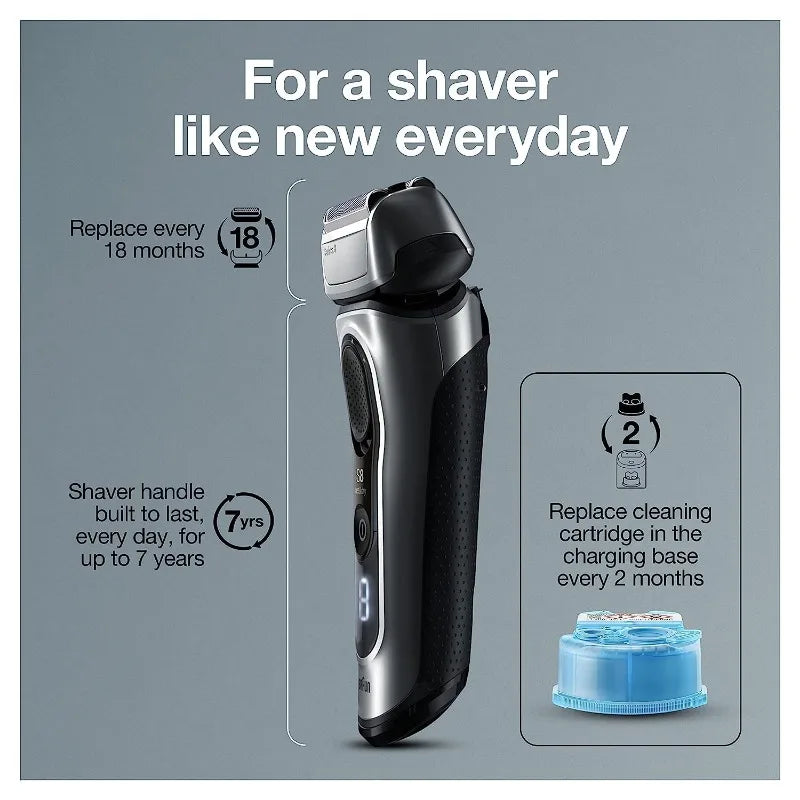 Braun Electric Razor for Men, Series 8 8467cc Electric Foil Shaver with Precision Beard Trimmer, Cleaning