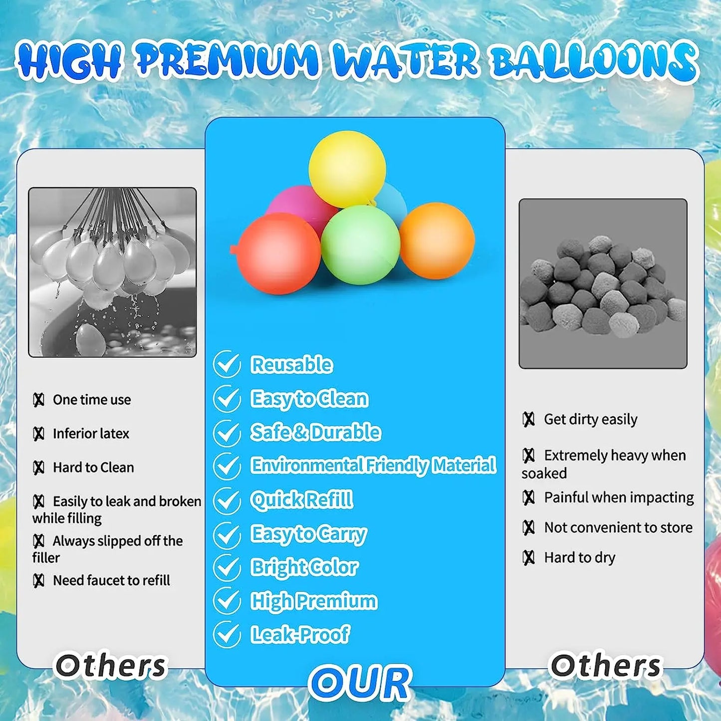 Reusable Water balloon Outdoor Games/ Beach Summer Refillable Self-Sealing Silicone Water Ball Toys for Kids