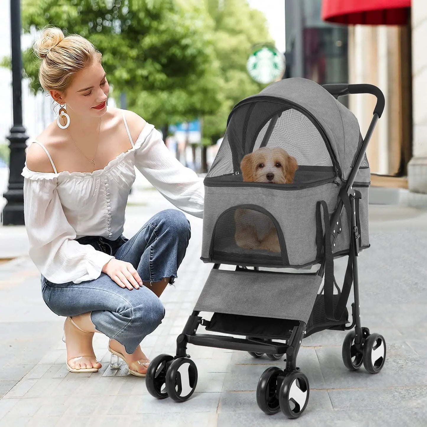 Premium 3-in-1 Multifunction Dog Cat Jogger Stroller for Medium Small Dogs Cats Folding Lightweight Travel